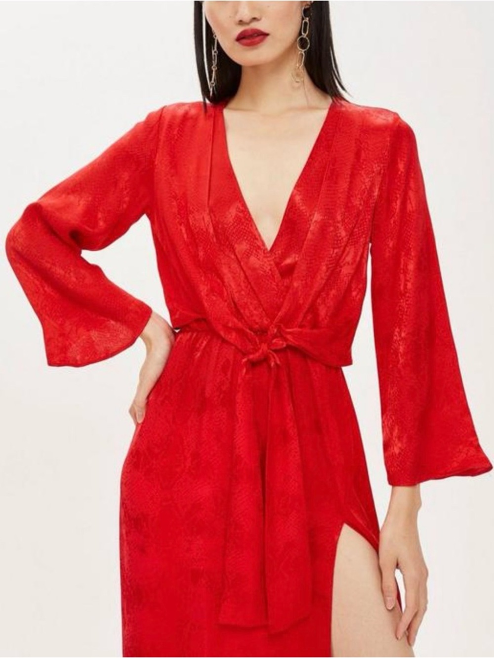 Topshop Red Satin Snake Wrap with Tie Waist